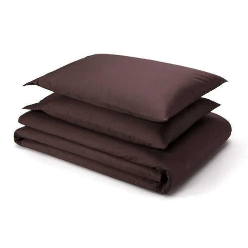 Close-up of dark chocolate brown organic cotton fabric texture