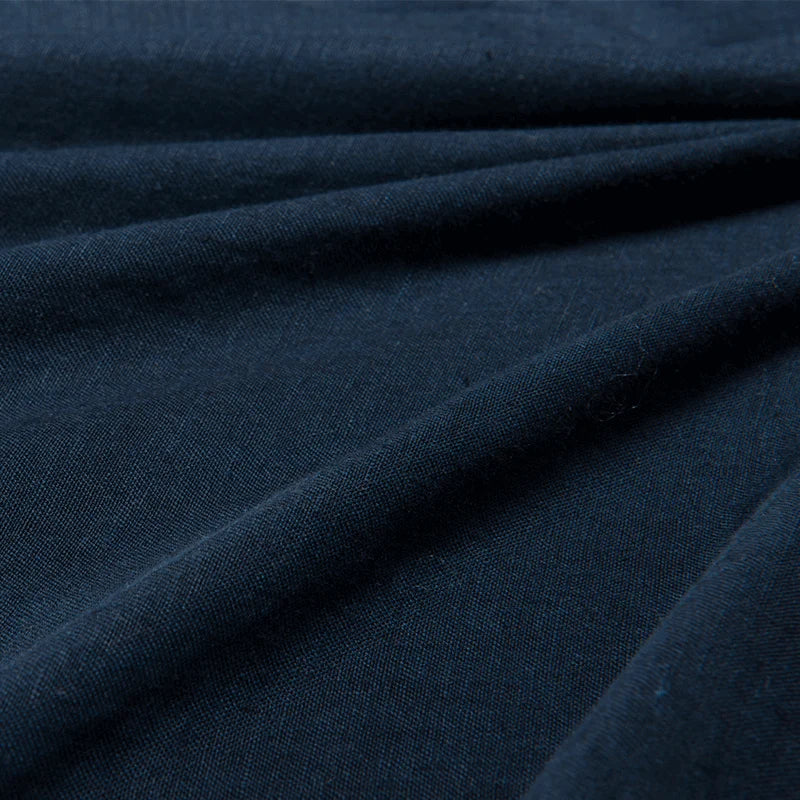 Natural Linen Sheet Set – Deep Blue fabric texture close-up
