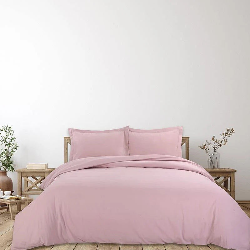 Washed Cotton Sheet Set – Misty Rose styled on bed