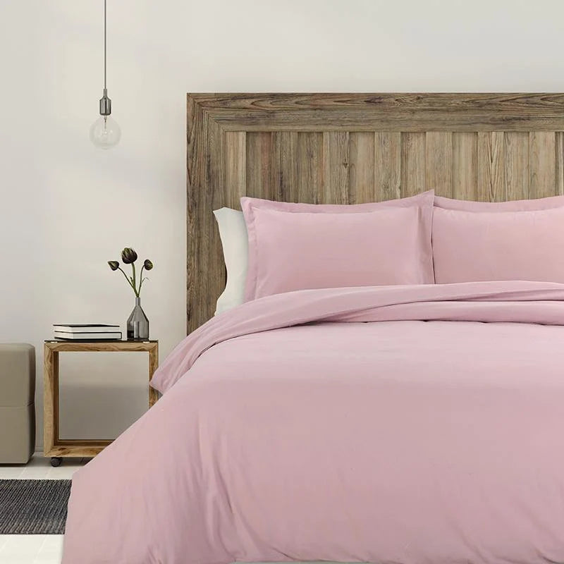 Washed Cotton Sheet Set – Misty Rose close-up on bed