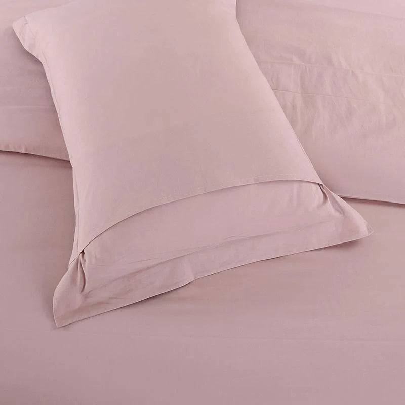 Washed Cotton Sheet Set – Misty Rose pillowcase detail